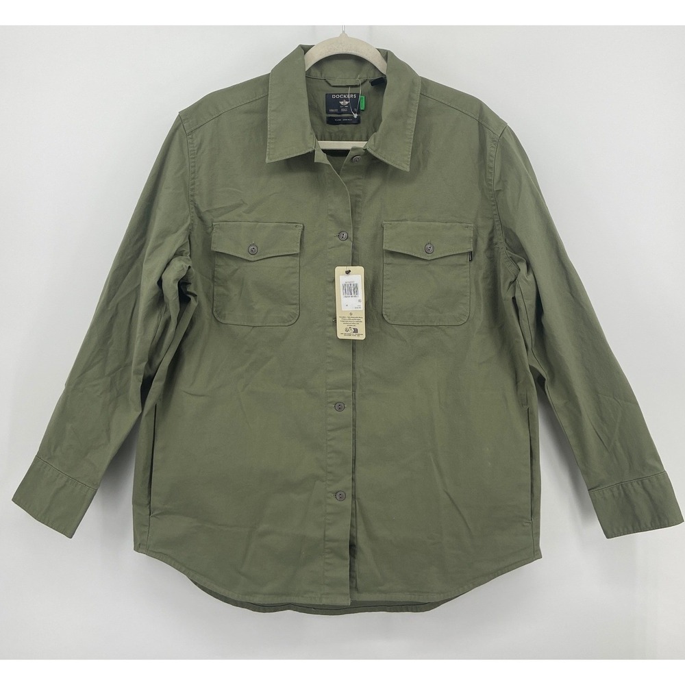 Dockers Mens Relaxed Fit Long Sleeve Utility Shirt Jacket Olive Green Medium